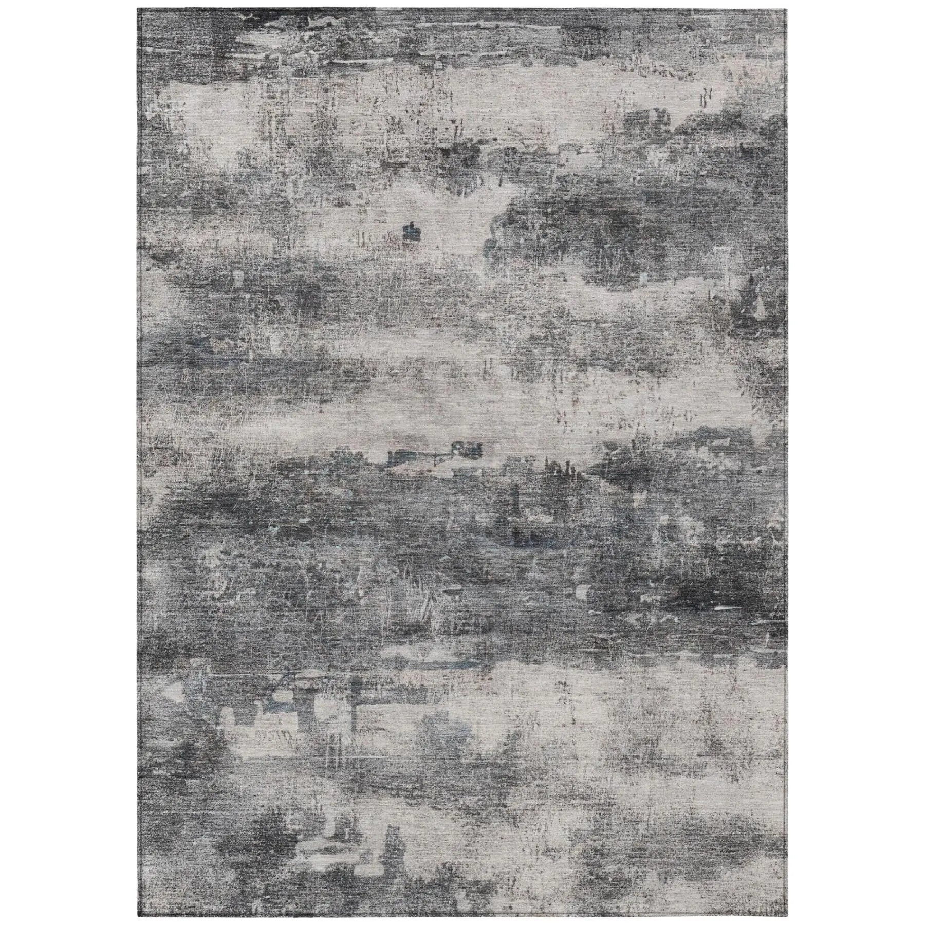 3' X 5' Gray And Graphite Abstract Washable Indoor Outdoor Area Rug Homeroots Outdoor