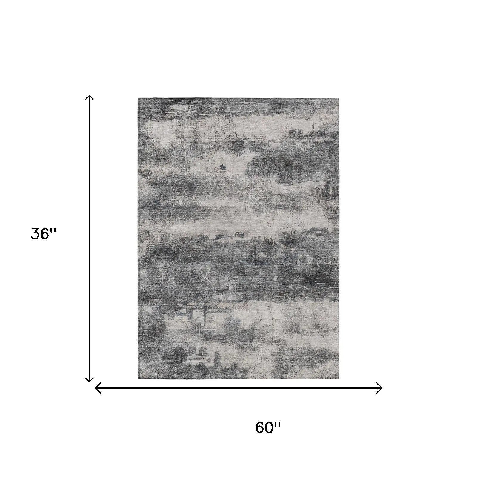 3' X 5' Gray And Graphite Abstract Washable Indoor Outdoor Area Rug Homeroots Outdoor