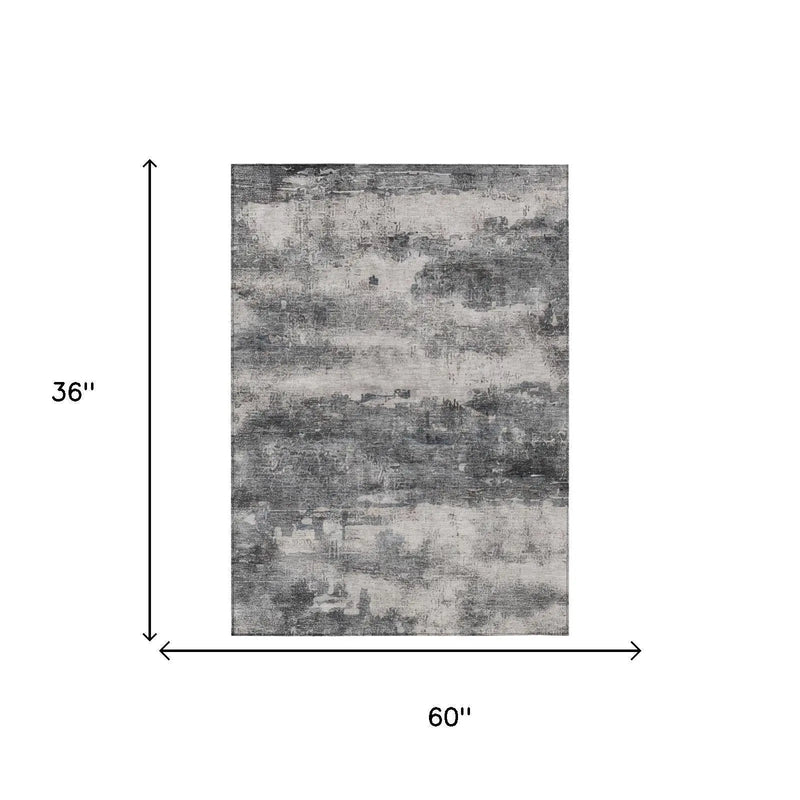 3' X 5' Gray And Graphite Abstract Washable Indoor Outdoor Area Rug Homeroots Outdoor