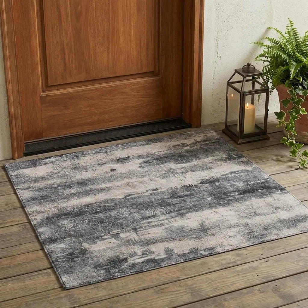 3' X 5' Gray And Graphite Abstract Washable Indoor Outdoor Area Rug Homeroots Outdoor