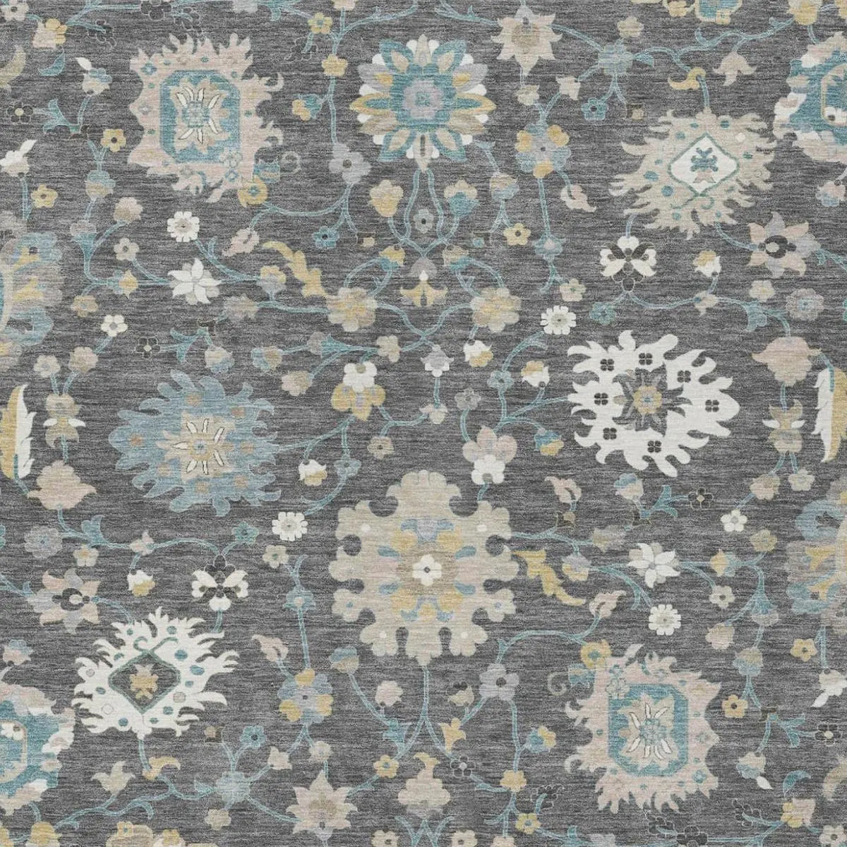 3' X 5' Gray And Graphite Floral Washable Indoor Outdoor Area Rug Homeroots Outdoor