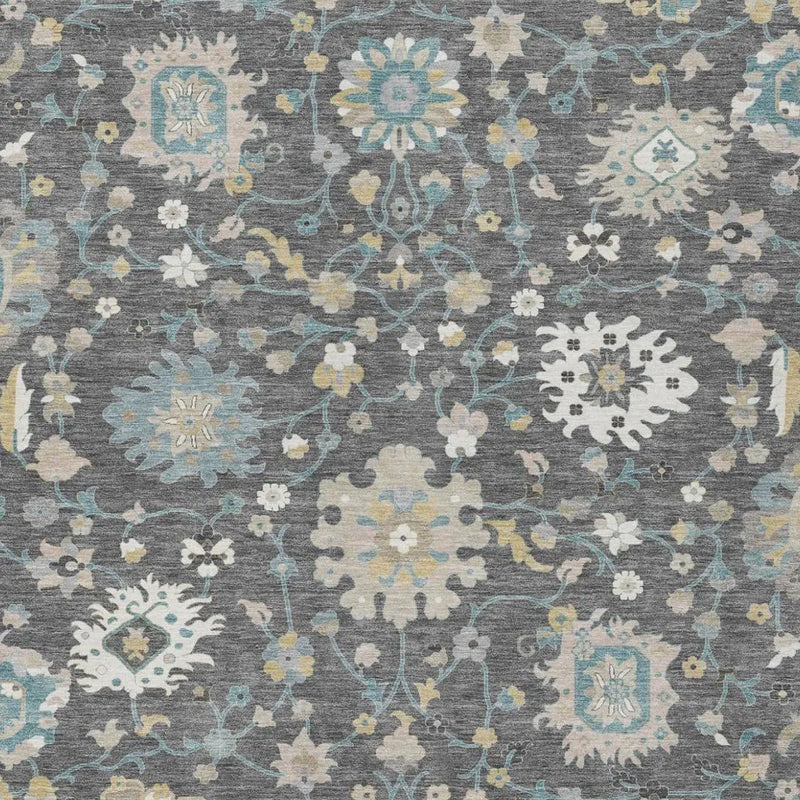 3' X 5' Gray And Graphite Floral Washable Indoor Outdoor Area Rug Homeroots Outdoor