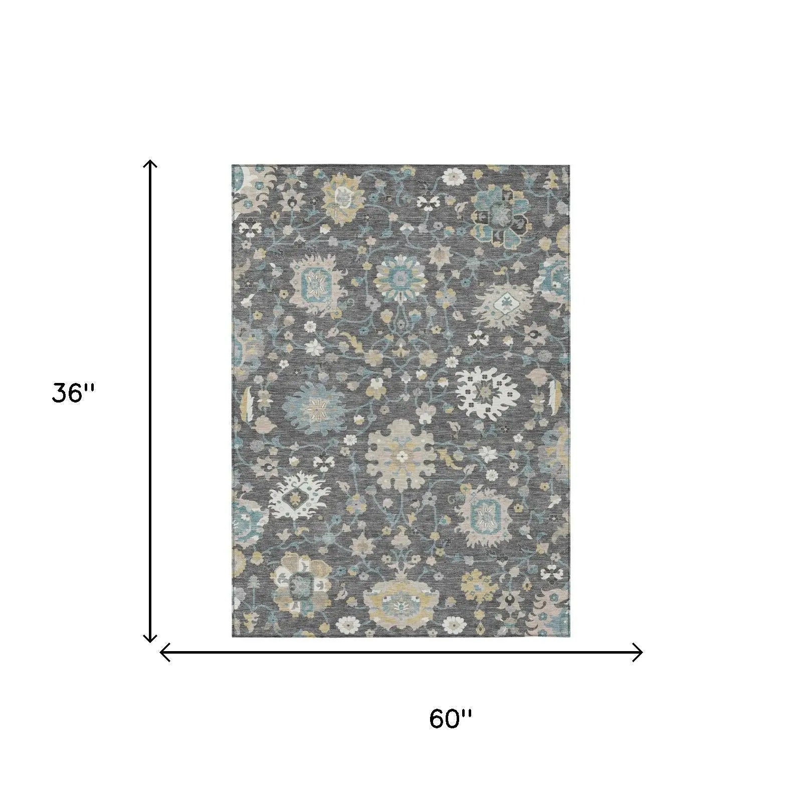 3' X 5' Gray And Graphite Floral Washable Indoor Outdoor Area Rug Homeroots Outdoor