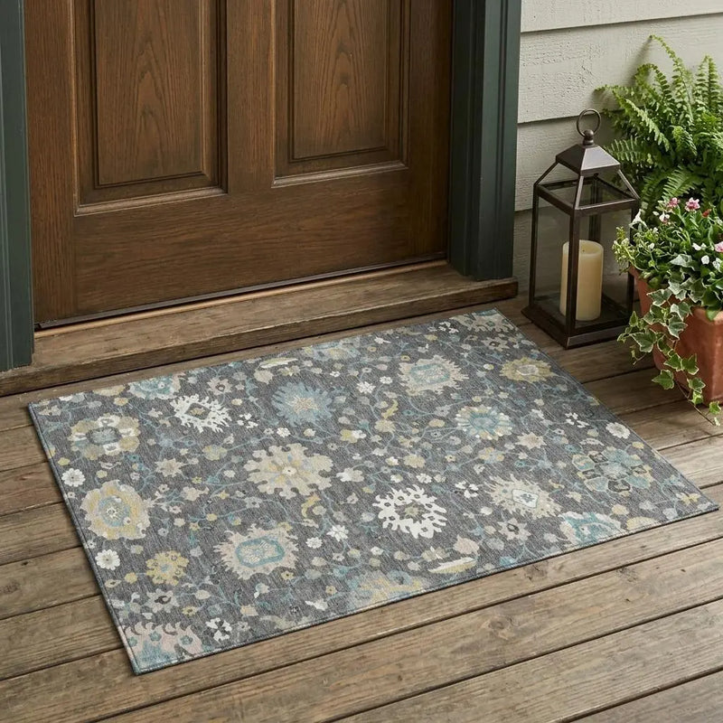 3' X 5' Gray And Graphite Floral Washable Indoor Outdoor Area Rug Homeroots Outdoor