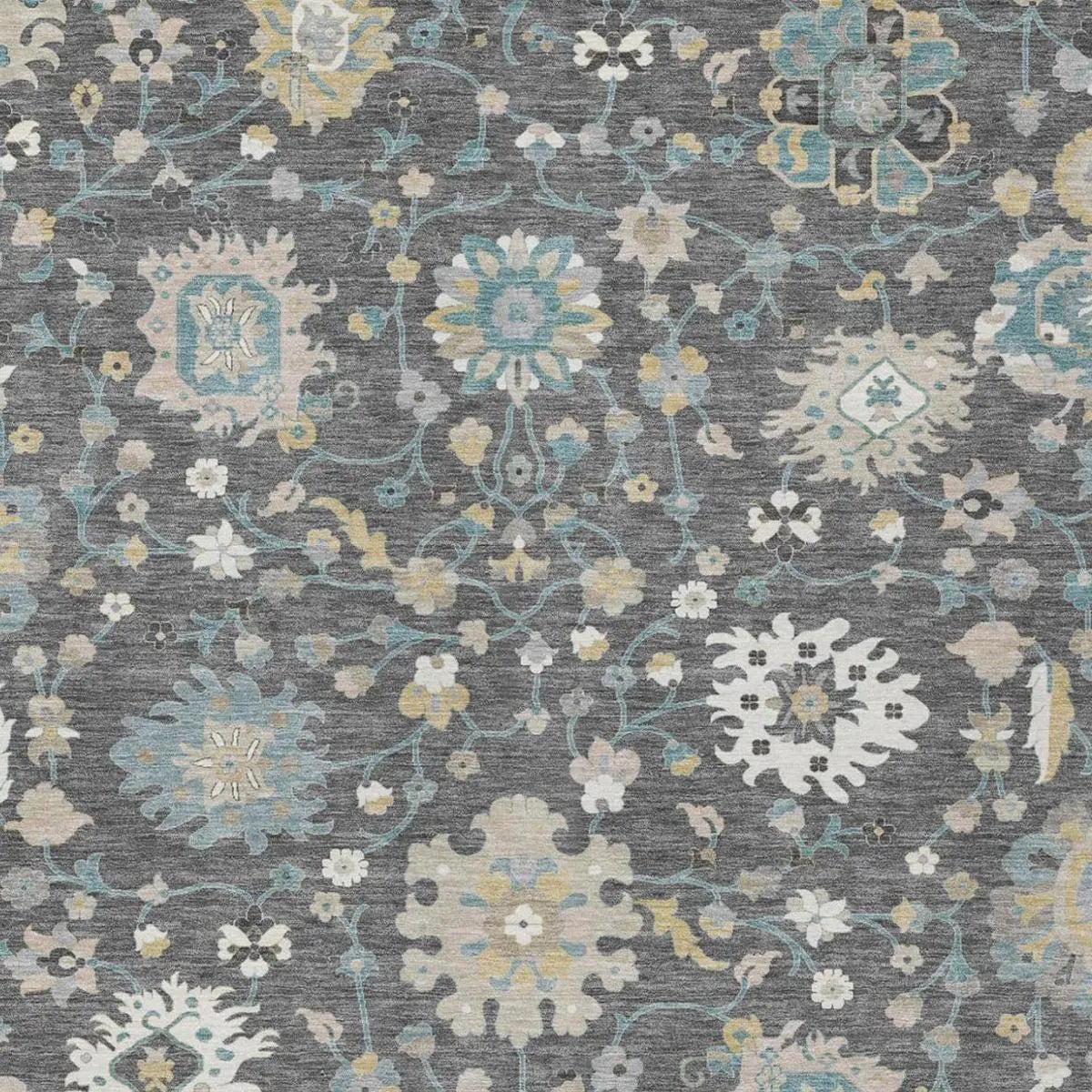 3' X 5' Gray And Graphite Floral Washable Indoor Outdoor Area Rug Homeroots Outdoor