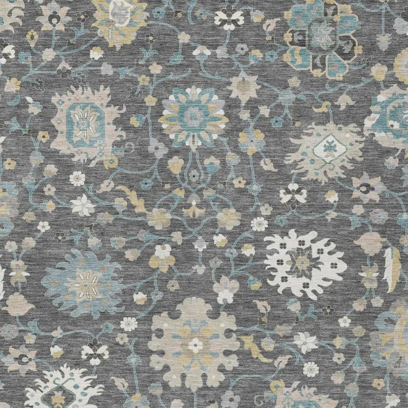 3' X 5' Gray And Graphite Floral Washable Indoor Outdoor Area Rug Homeroots Outdoor