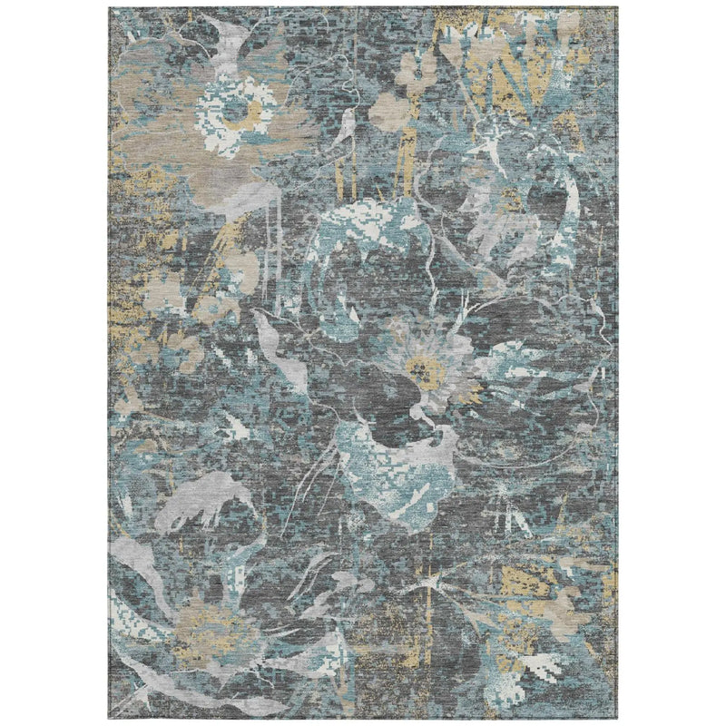 3' X 5' Gray And Graphite Floral Washable Indoor Outdoor Area Rug Homeroots Outdoor