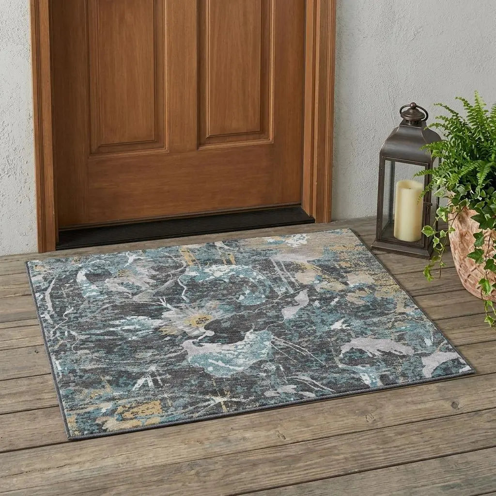 3' X 5' Gray And Graphite Floral Washable Indoor Outdoor Area Rug Homeroots Outdoor