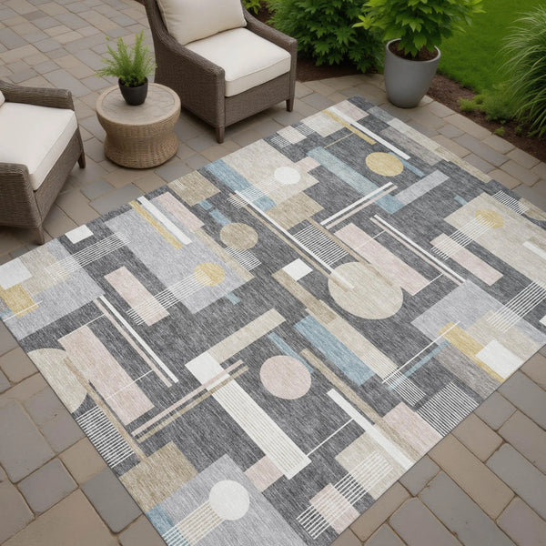 3' X 5' Gray And Graphite Geometric Washable Indoor Outdoor Area Rug Homeroots Outdoor