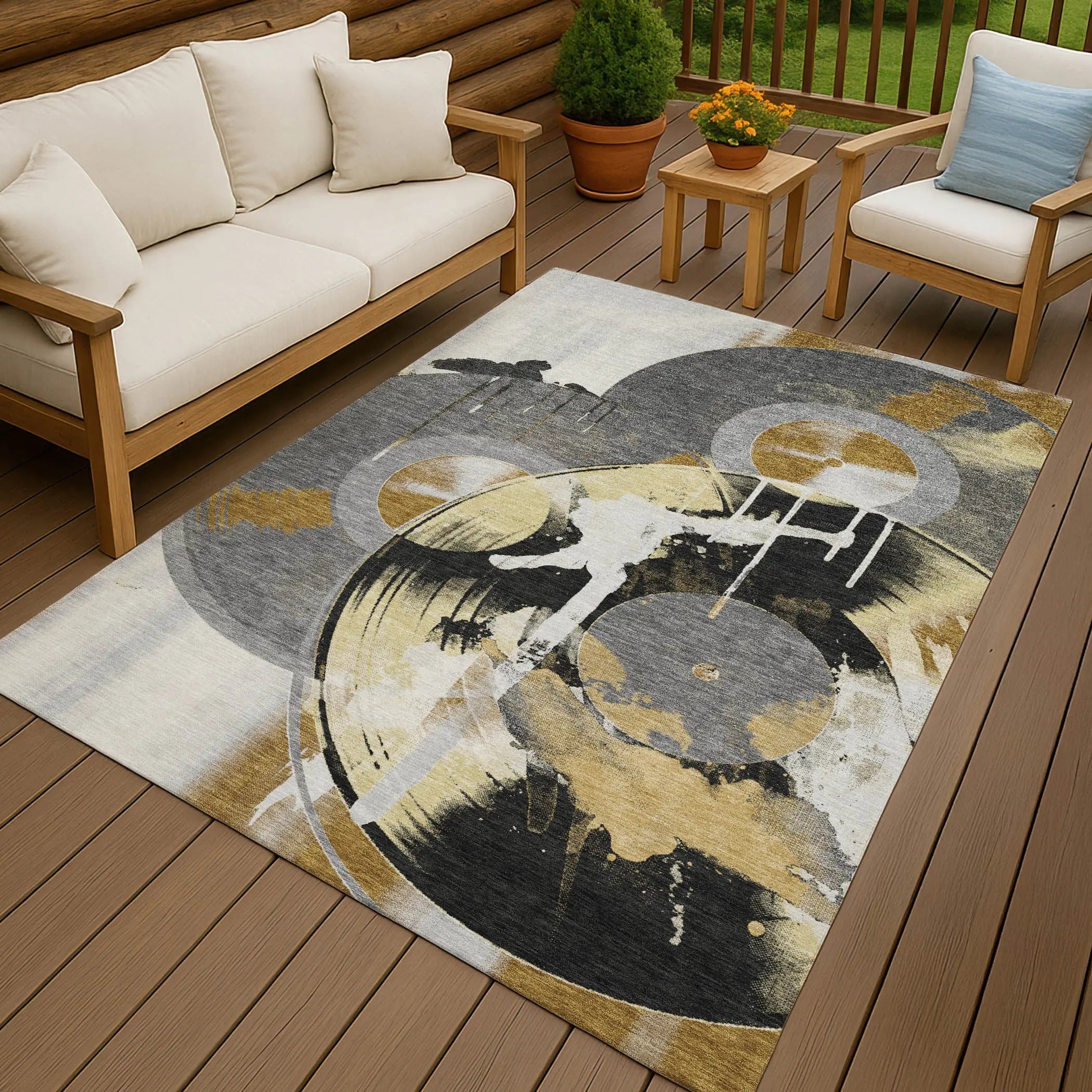 3' X 5' Gray And Graphite Geometric Washable Indoor Outdoor Area Rug Homeroots Outdoor