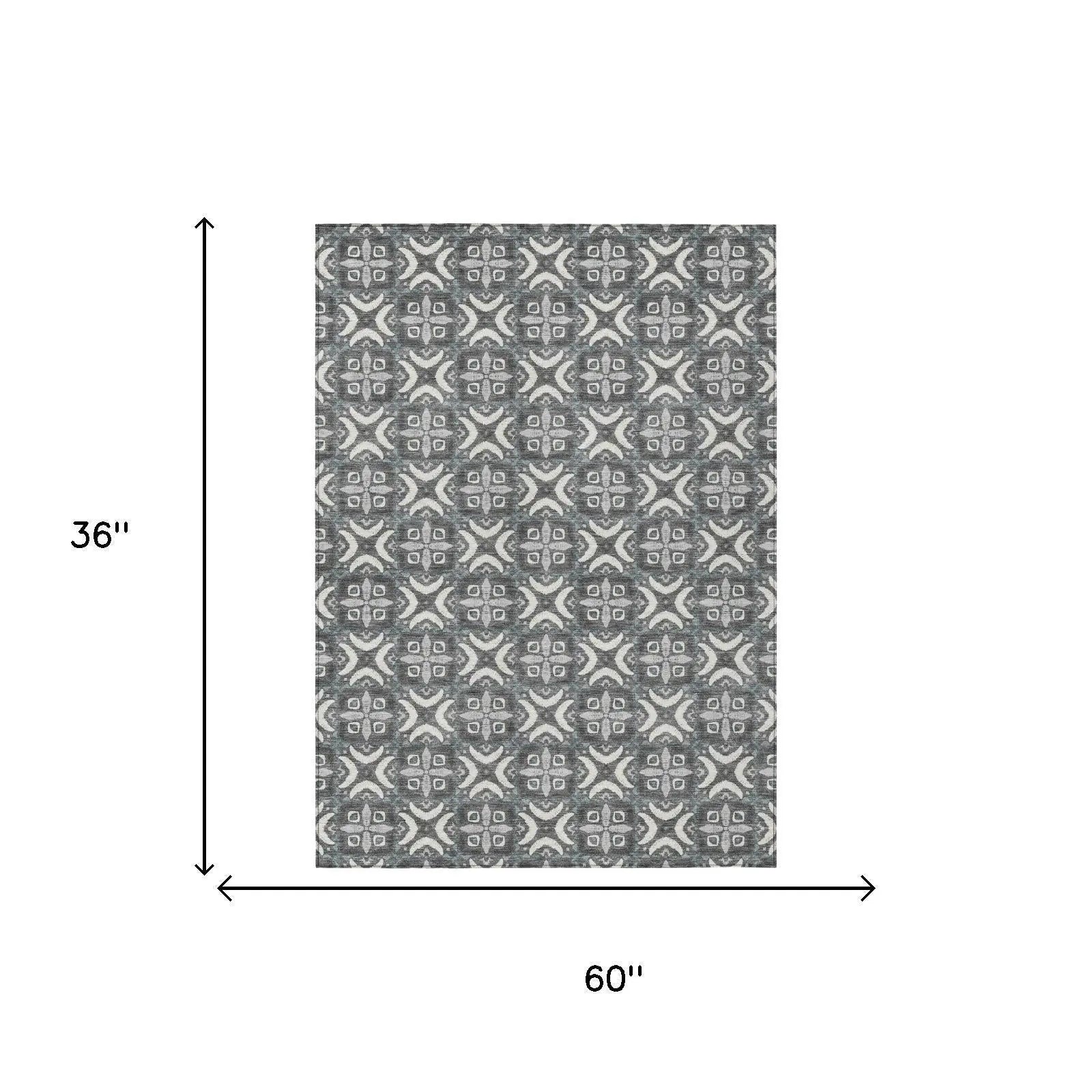 3' X 5' Gray And Graphite Geometric Washable Indoor Outdoor Area Rug Homeroots Outdoor