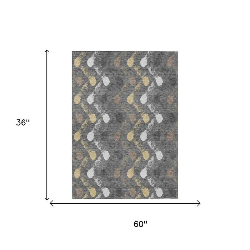 3' X 5' Gray And Graphite Geometric Washable Indoor Outdoor Area Rug Homeroots Outdoor