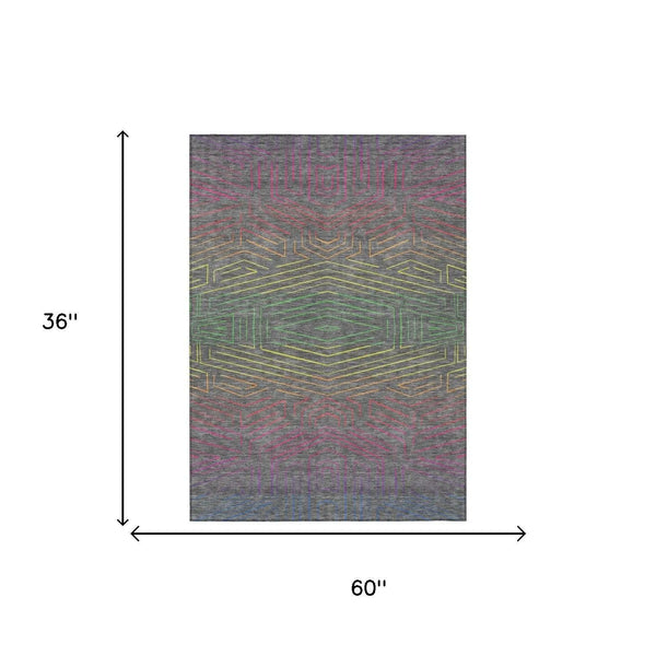 3' X 5' Gray And Graphite Geometric Washable Indoor Outdoor Area Rug Homeroots Outdoor
