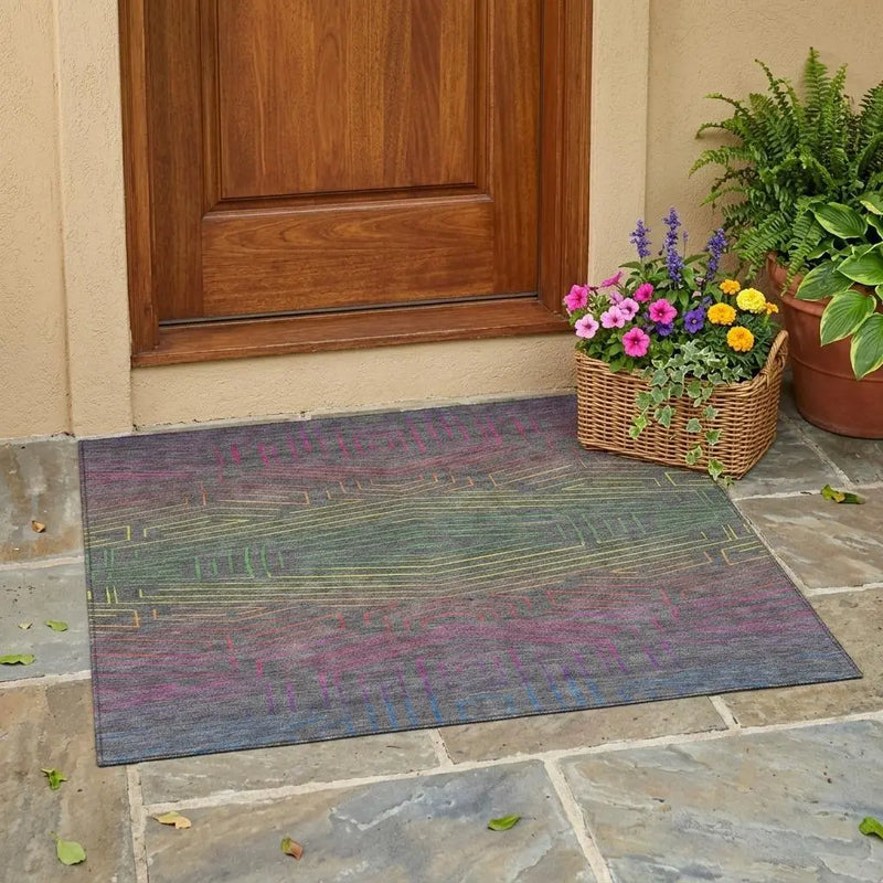 3' X 5' Gray And Graphite Geometric Washable Indoor Outdoor Area Rug Homeroots Outdoor