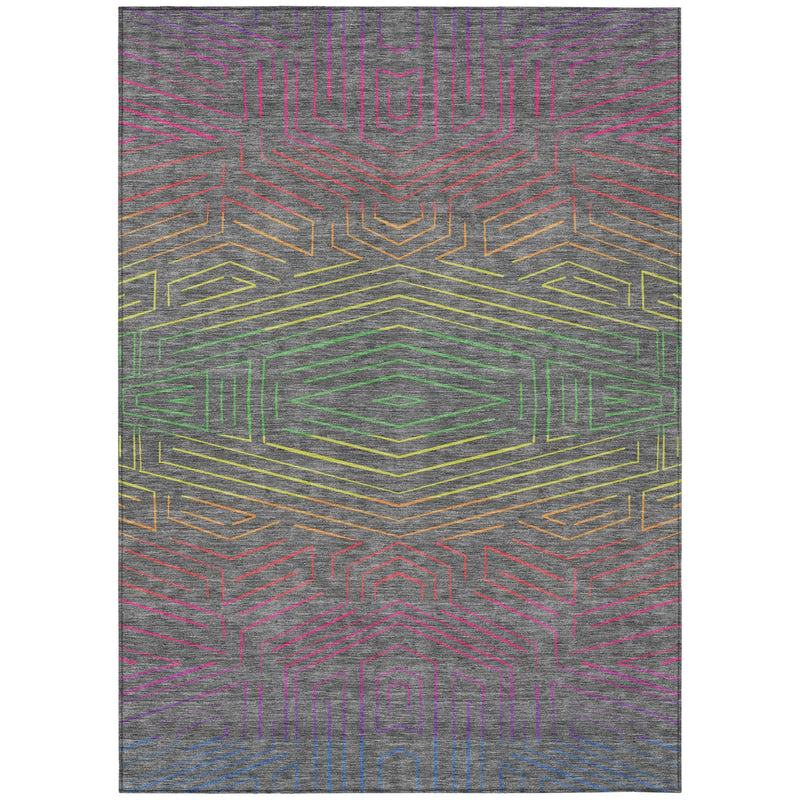 3' X 5' Gray And Graphite Geometric Washable Indoor Outdoor Area Rug Homeroots Outdoor