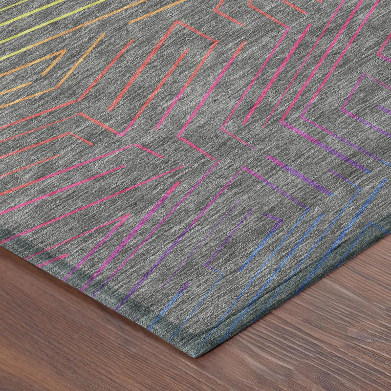 3' X 5' Gray And Graphite Geometric Washable Indoor Outdoor Area Rug Homeroots Outdoor