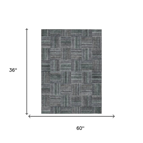 3' X 5' Gray And Graphite Geometric Washable Indoor Outdoor Area Rug Homeroots Outdoor