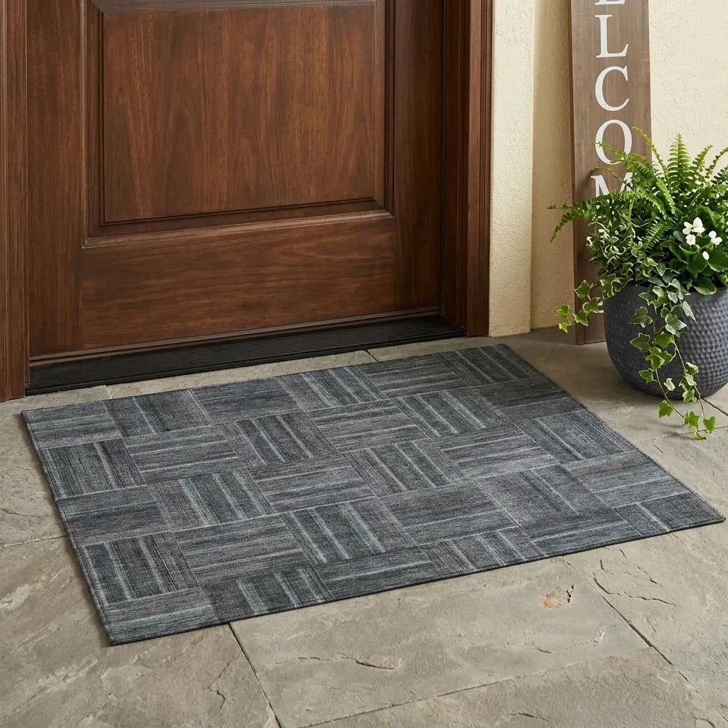 3' X 5' Gray And Graphite Geometric Washable Indoor Outdoor Area Rug Homeroots Outdoor