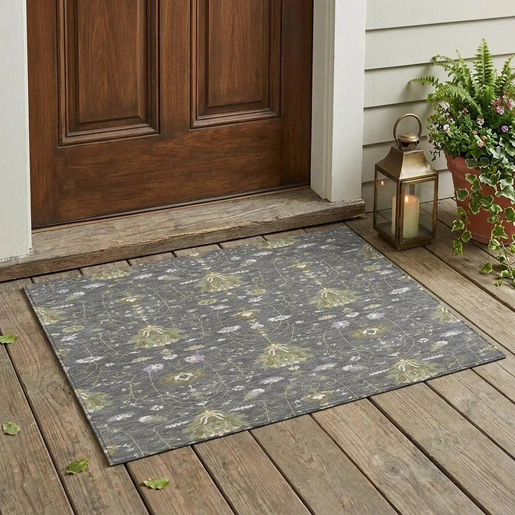3' X 5' Gray And Graphite Oriental Washable Indoor Outdoor Area Rug Homeroots Outdoor
