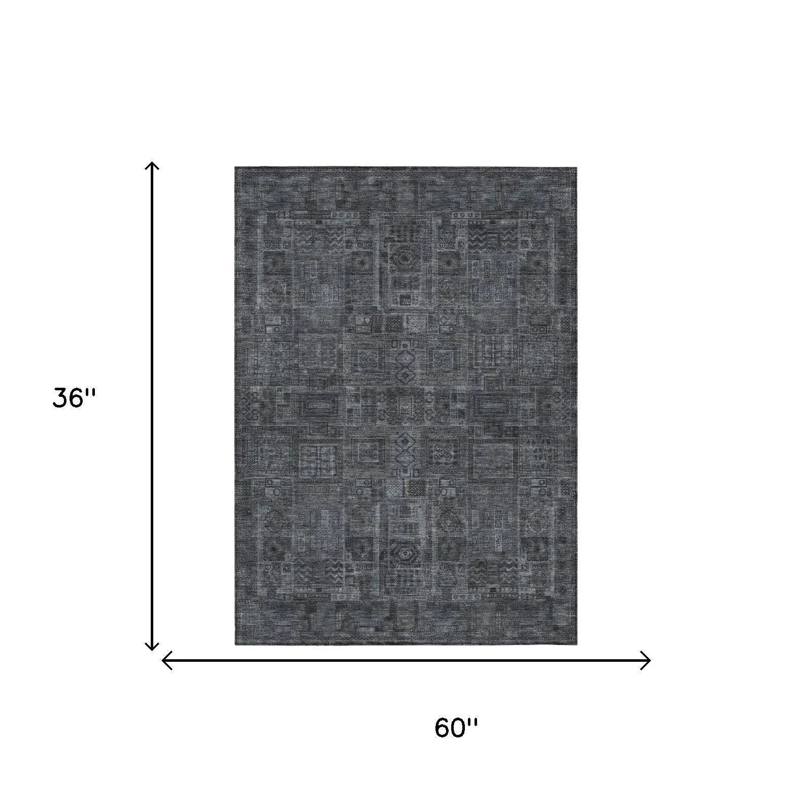 3' X 5' Gray And Graphite Oriental Washable Indoor Outdoor Area Rug Homeroots Outdoor