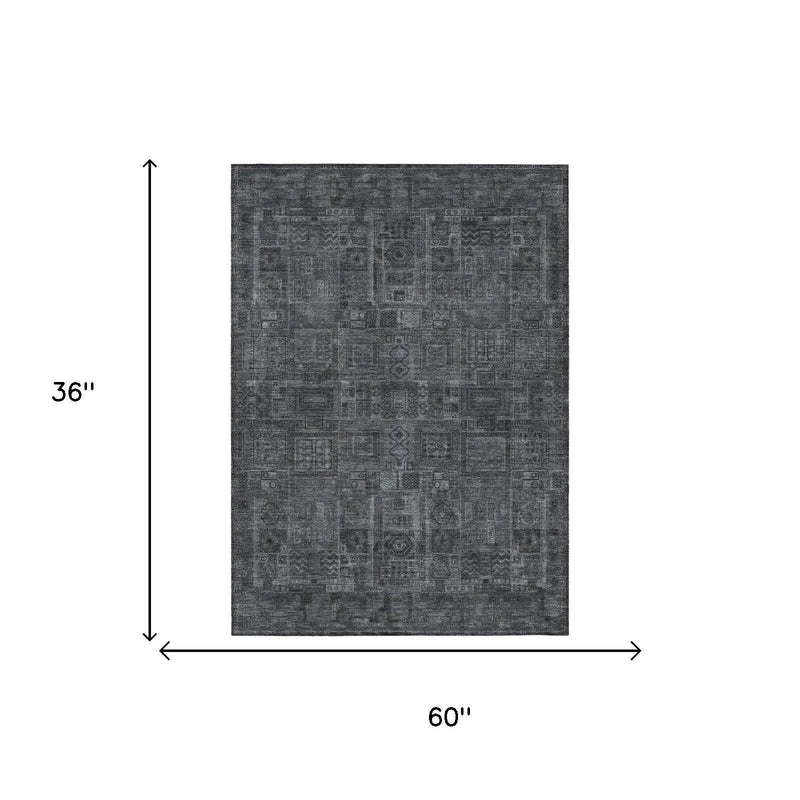 3' X 5' Gray And Graphite Oriental Washable Indoor Outdoor Area Rug Homeroots Outdoor