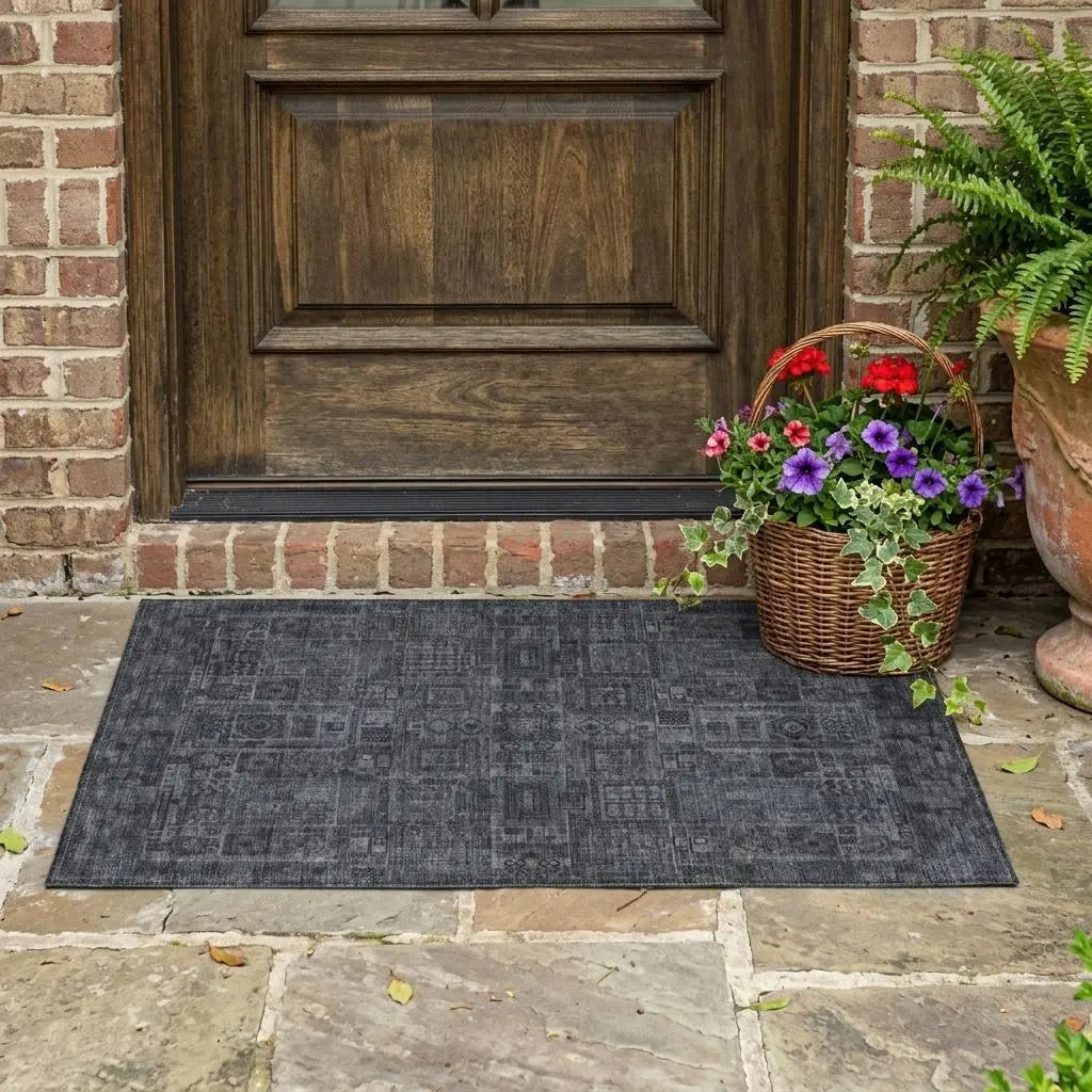3' X 5' Gray And Graphite Oriental Washable Indoor Outdoor Area Rug Homeroots Outdoor