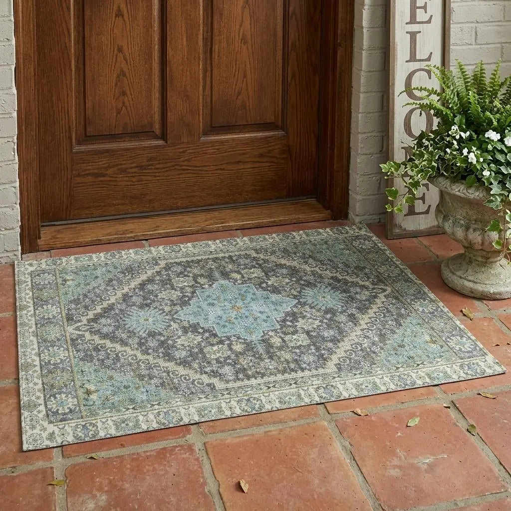3' X 5' Gray And Graphite Oriental Washable Indoor Outdoor Area Rug Homeroots Outdoor