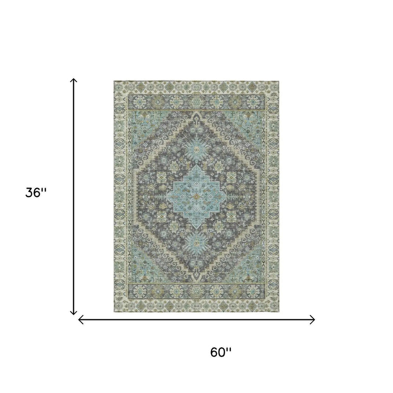 3' X 5' Gray And Graphite Oriental Washable Indoor Outdoor Area Rug Homeroots Outdoor