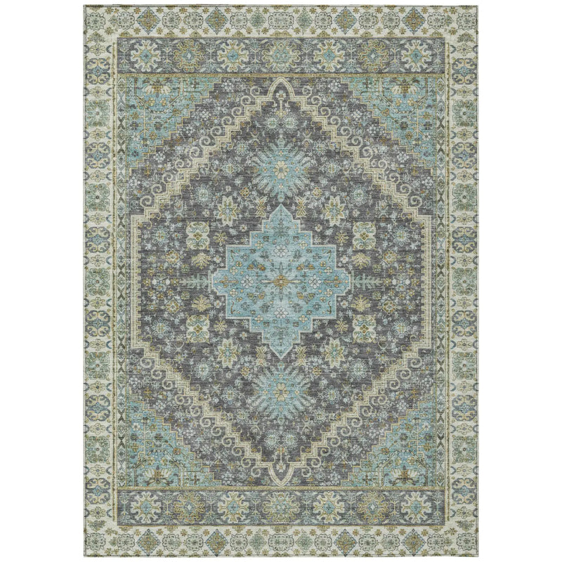 3' X 5' Gray And Graphite Oriental Washable Indoor Outdoor Area Rug Homeroots Outdoor