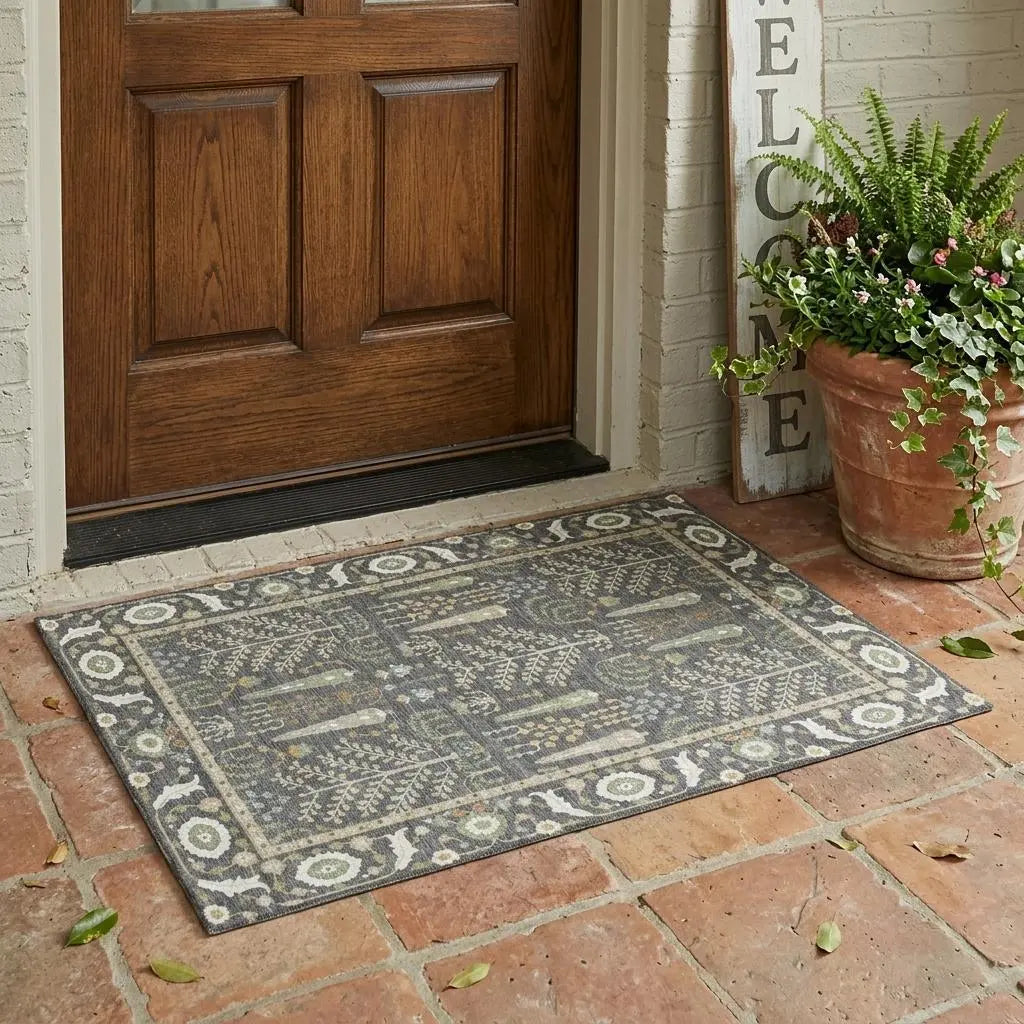 3' X 5' Gray And Graphite Oriental Washable Indoor Outdoor Area Rug Homeroots Outdoor