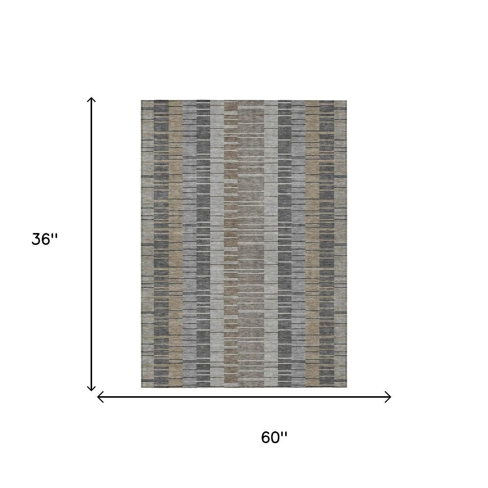 3' X 5' Gray And Graphite Striped Washable Indoor Outdoor Area Rug Homeroots Outdoor