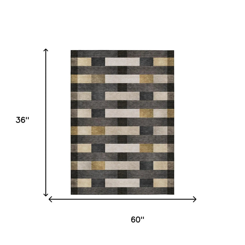 3' X 5' Gray And Graphite Striped Washable Indoor Outdoor Area Rug Homeroots Outdoor