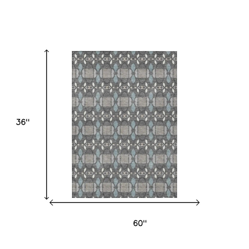 3' X 5' Gray And Graphite Striped Washable Indoor Outdoor Area Rug Homeroots Outdoor