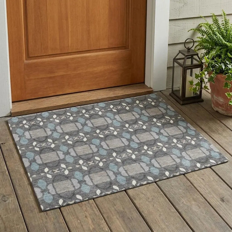 3' X 5' Gray And Graphite Striped Washable Indoor Outdoor Area Rug Homeroots Outdoor