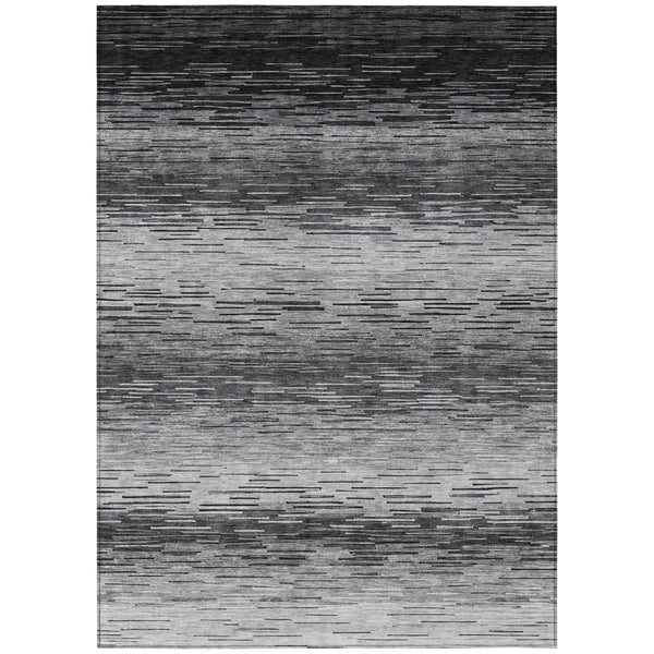 3' X 5' Gray And Graphite Striped Washable Indoor Outdoor Area Rug Homeroots Outdoor