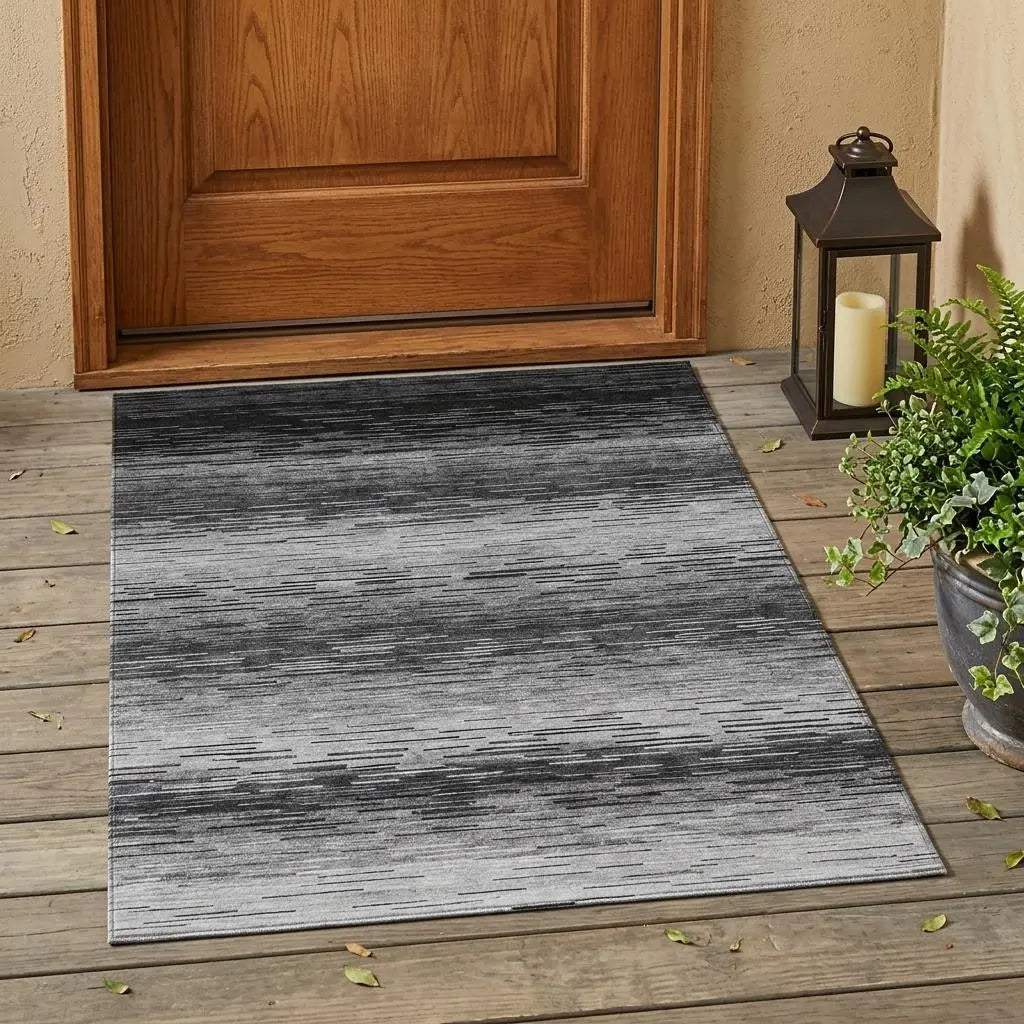 3' X 5' Gray And Graphite Striped Washable Indoor Outdoor Area Rug Homeroots Outdoor