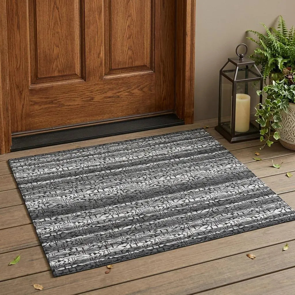 3' X 5' Gray And Graphite Striped Washable Indoor Outdoor Area Rug Homeroots Outdoor