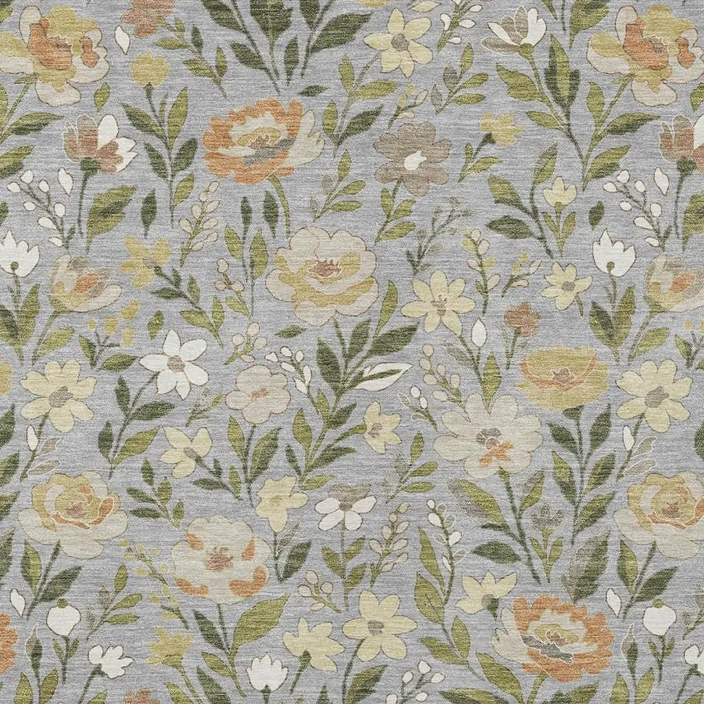 3' X 5' Gray And Green Floral Washable Indoor Outdoor Area Rug Homeroots Outdoor