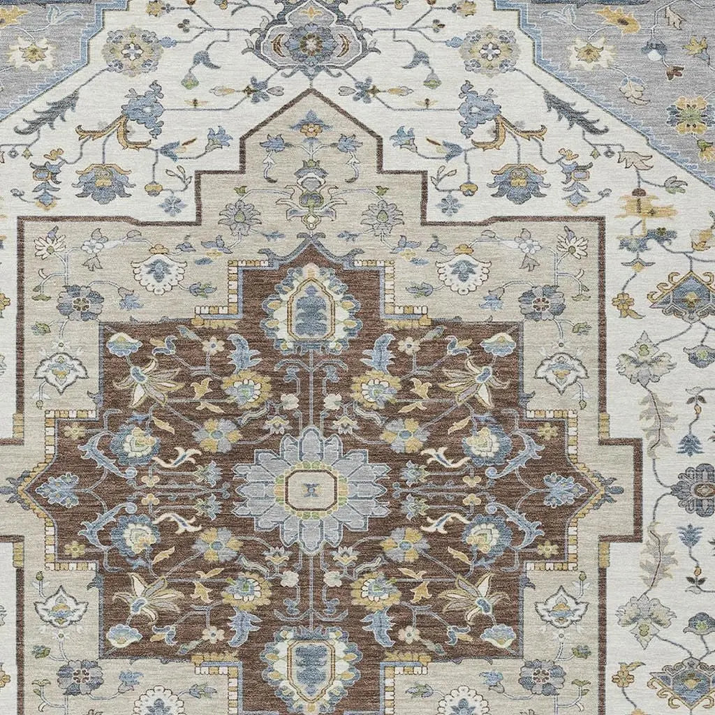 3' X 5' Gray And Ivory Floral Medallion Washable Indoor Outdoor Area Rug Homeroots Outdoor
