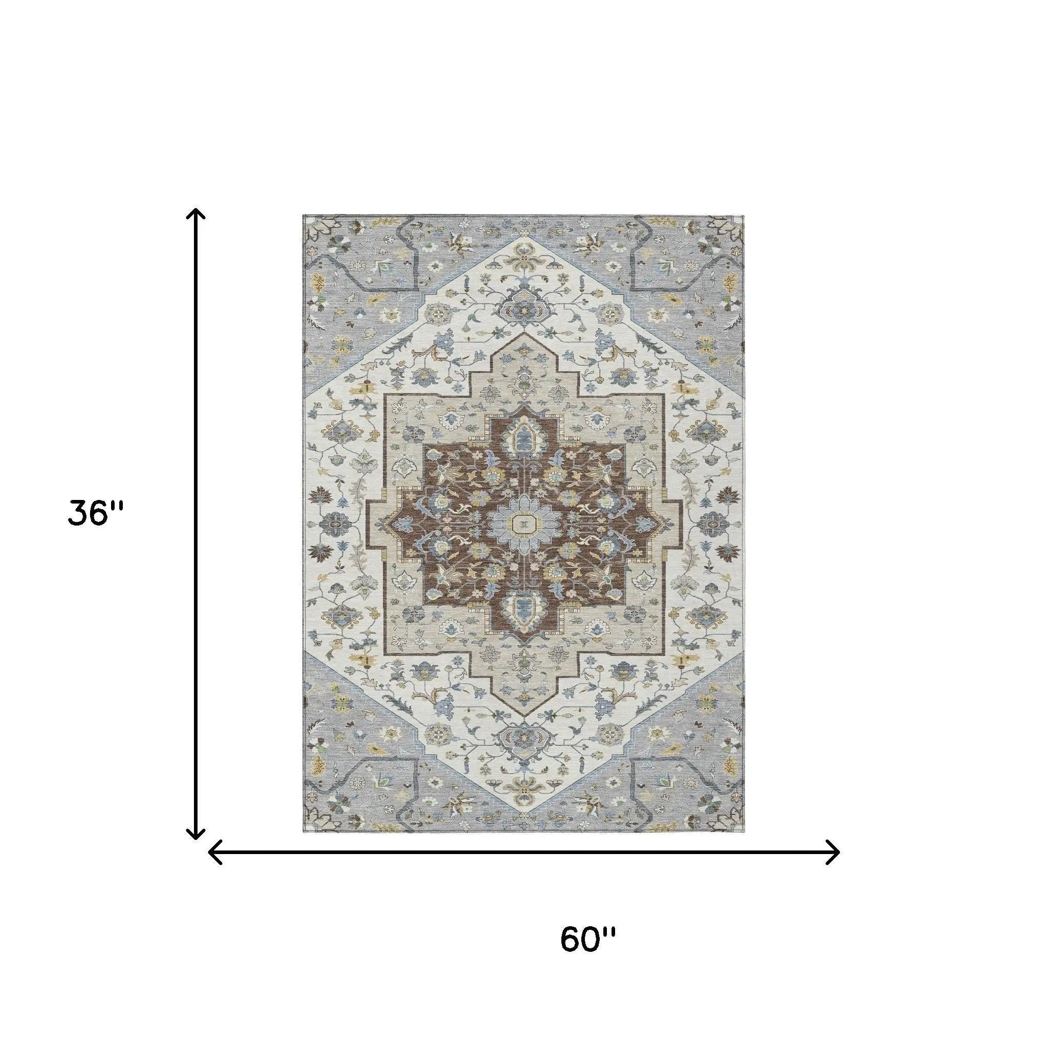 3' X 5' Gray And Ivory Floral Medallion Washable Indoor Outdoor Area Rug Homeroots Outdoor