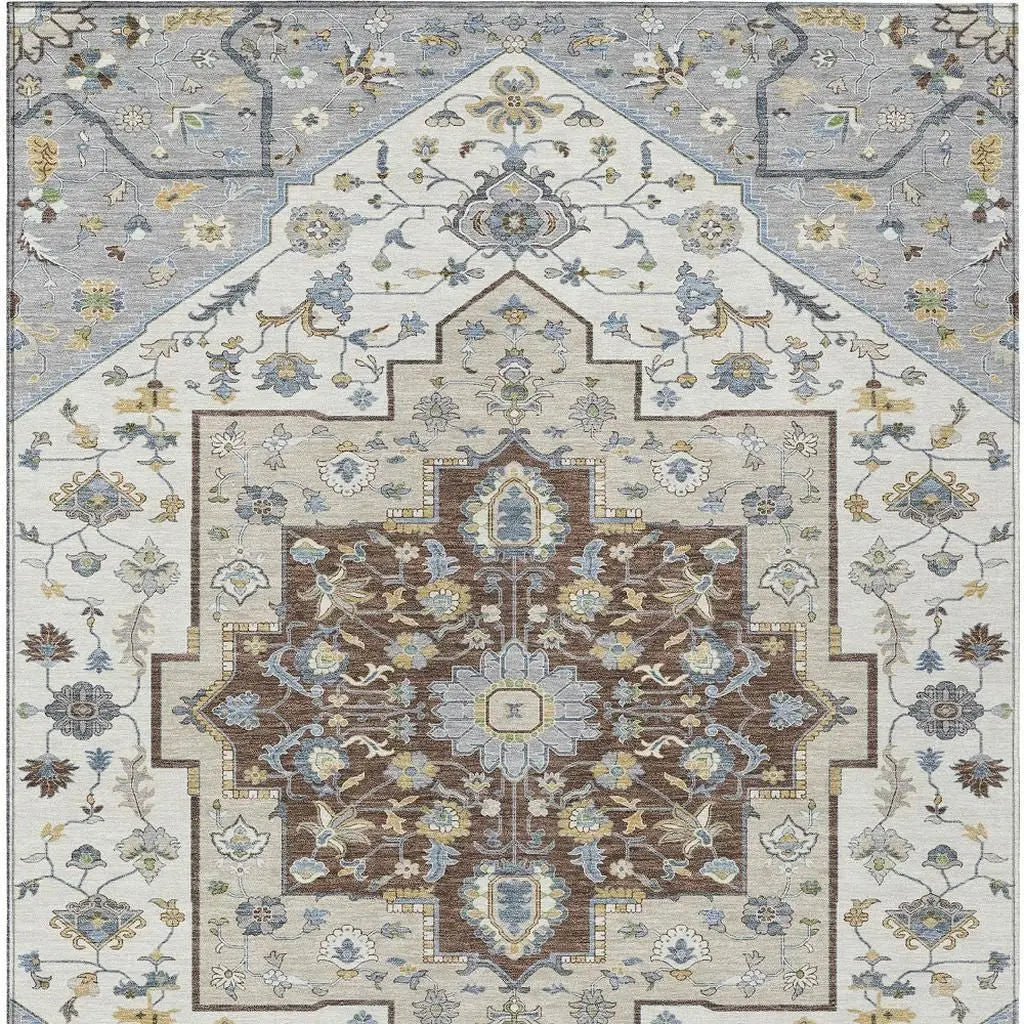 3' X 5' Gray And Ivory Floral Medallion Washable Indoor Outdoor Area Rug Homeroots Outdoor