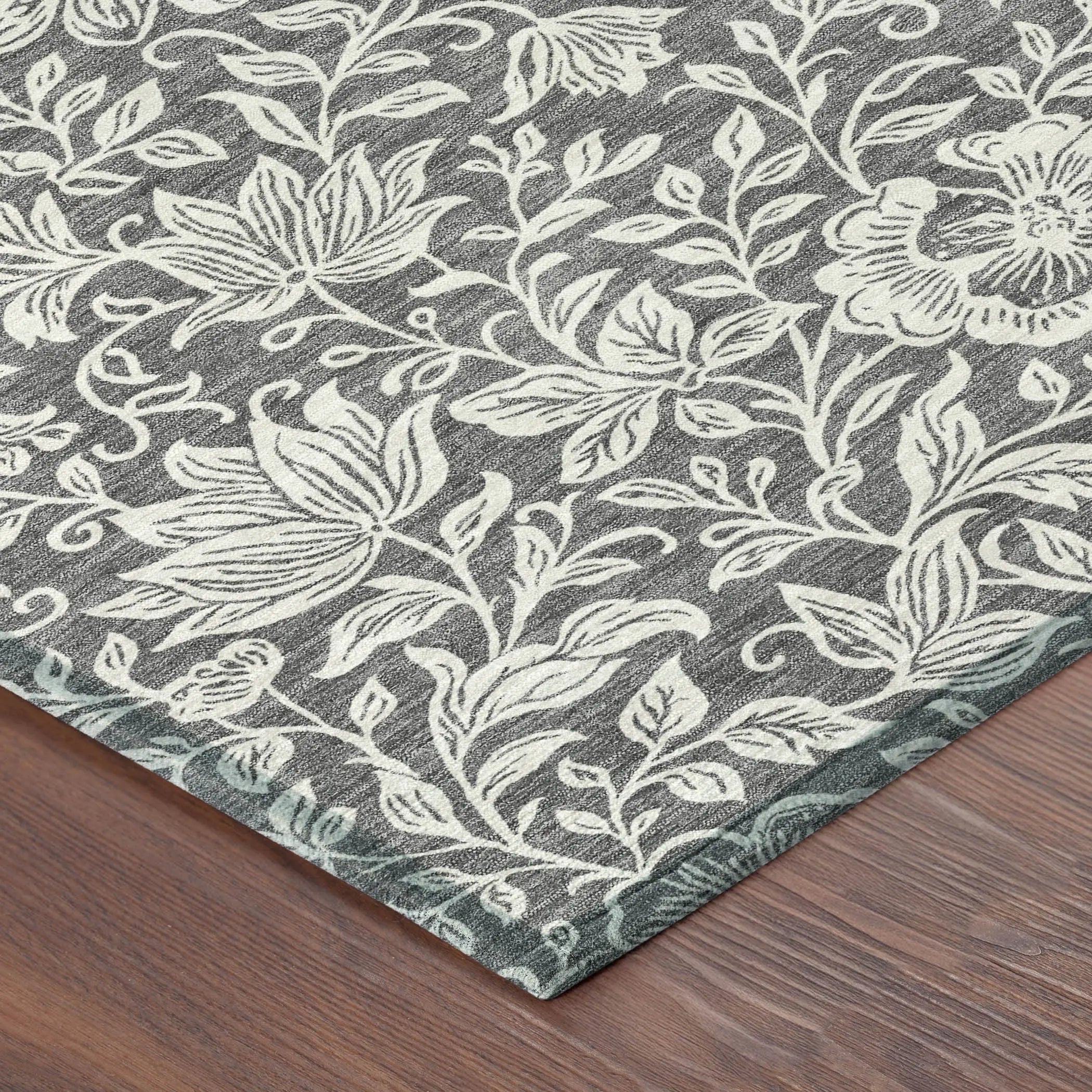 3' X 5' Gray And Ivory Floral Washable Indoor Outdoor Area Rug Homeroots Outdoor