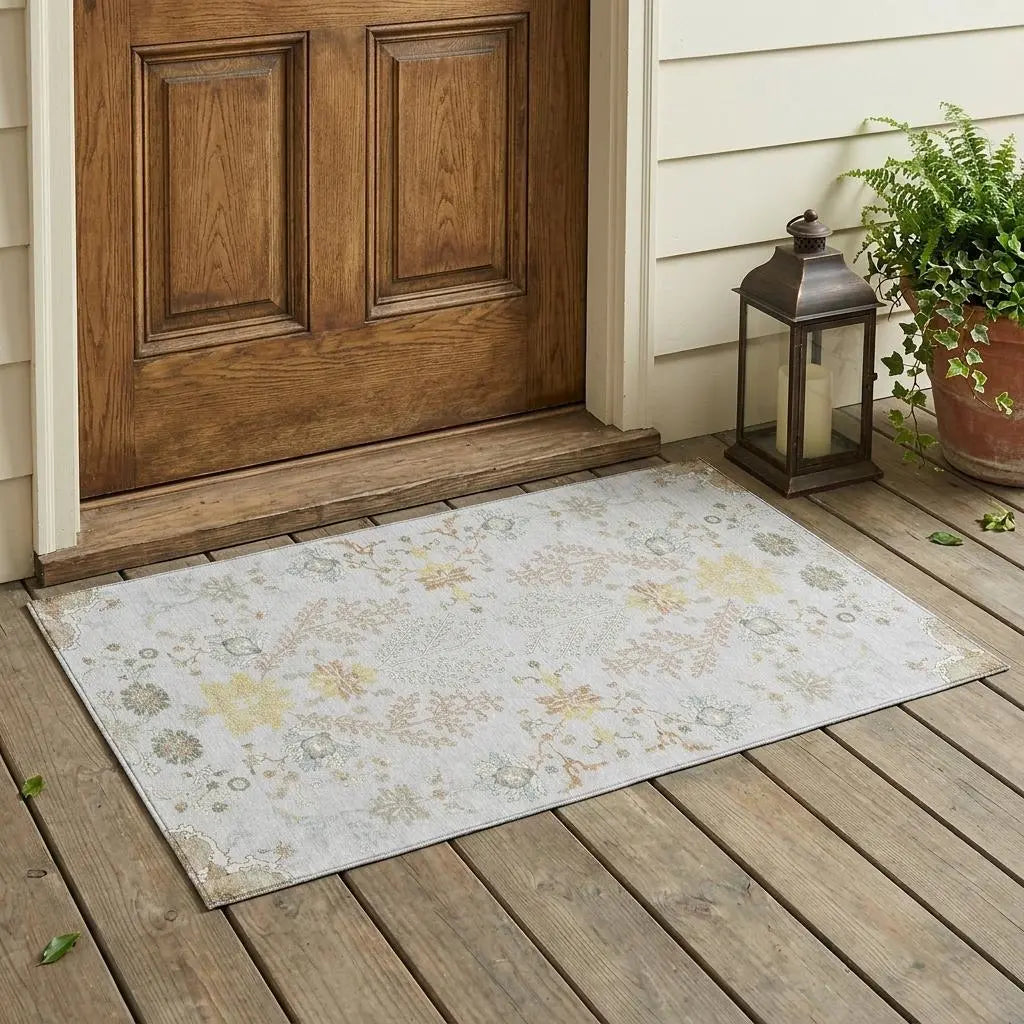 3' X 5' Gray And Ivory Oriental Washable Indoor Outdoor Area Rug Homeroots Outdoor