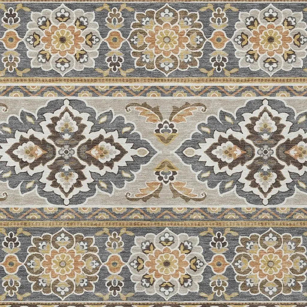 3' X 5' Gray And Ivory Tribal Washable Indoor Outdoor Area Rug Homeroots Outdoor