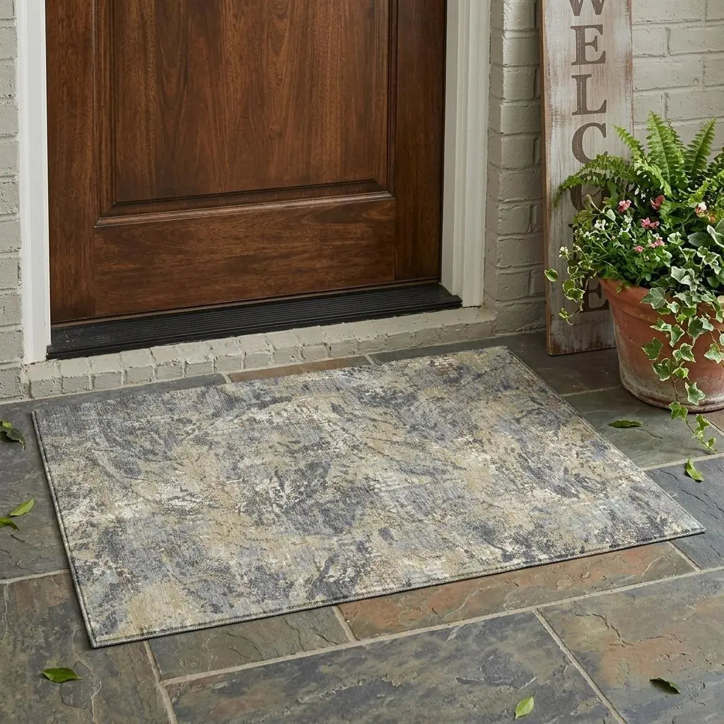 3' X 5' Gray And Khaki Abstract Washable Indoor Outdoor Area Rug Homeroots Outdoor