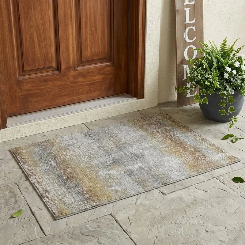 3' X 5' Gray And Khaki Abstract Washable Indoor Outdoor Area Rug Homeroots Outdoor