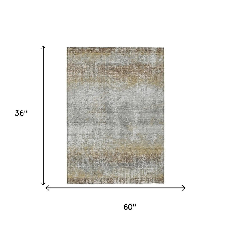 3' X 5' Gray And Khaki Abstract Washable Indoor Outdoor Area Rug Homeroots Outdoor