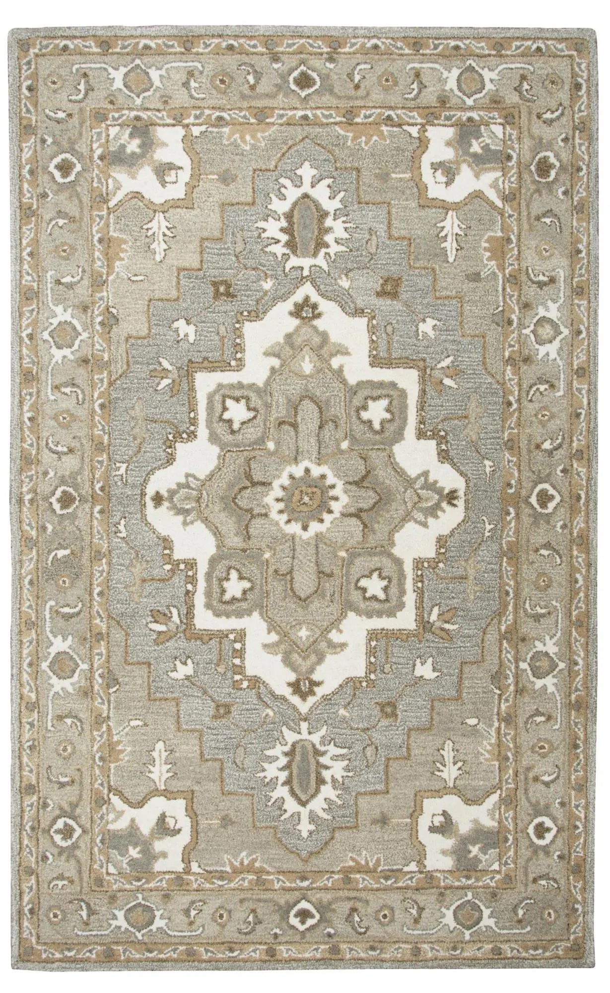 3' X 5' Gray And Natural Wool Medallion Hand Tufted Area Rug Homeroots Home Decor