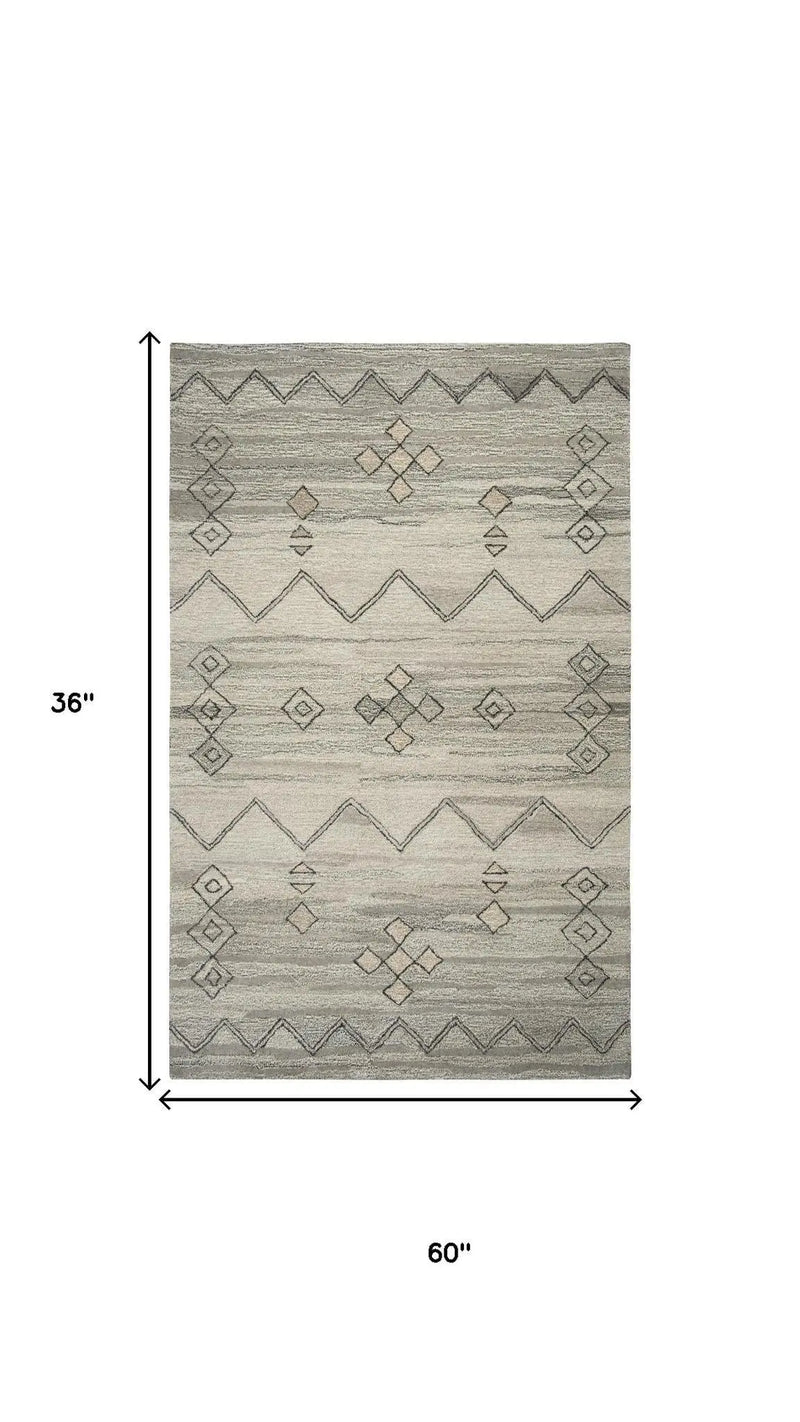 3' X 5' Gray And Natural Wool Tribal Hand Tufted Area Rug Homeroots Home Decor
