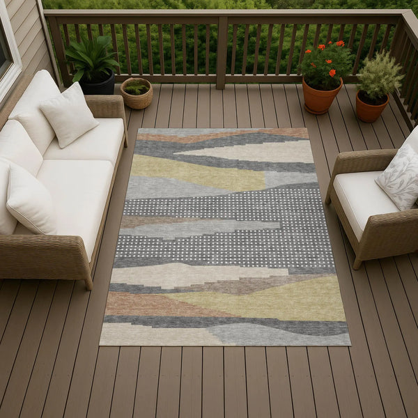 3' X 5' Gray And Pewter Abstract Washable Indoor Outdoor Area Rug Homeroots Outdoor
